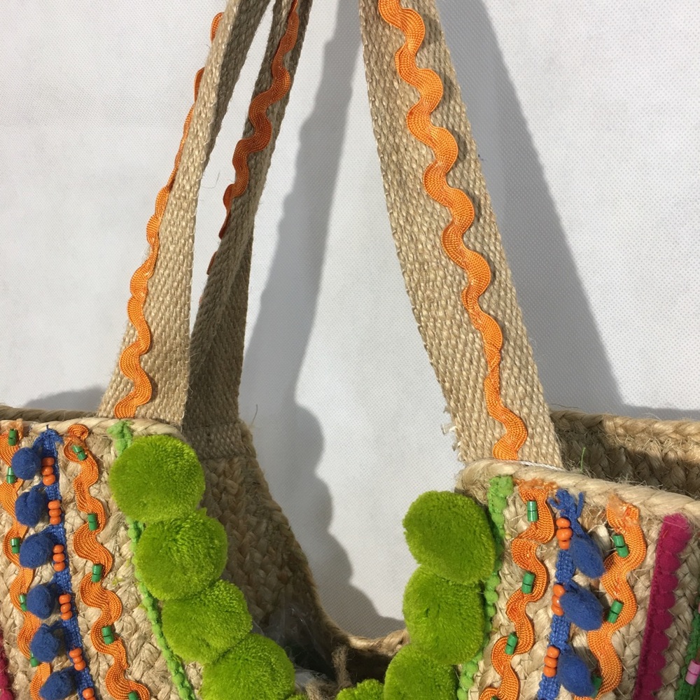 America and Beyond embroidered rattan straw tote - Picture 3 of 8